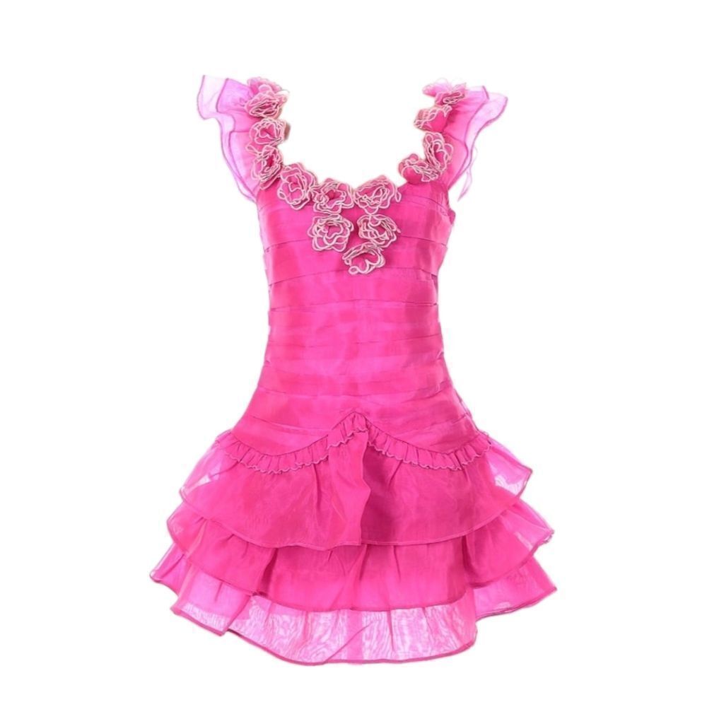 Loveshackfancy Sheer Roses Tiered Ruffled Filmy Chaya Dress Sz 8 NWT Flirty Fuch